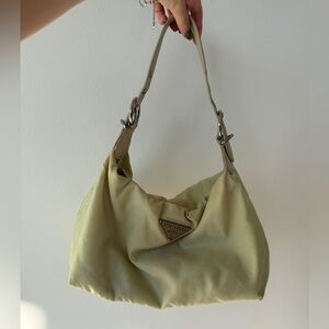 Authentic Vintage Prada Light Yellow Nylon Shoulder Hobo Bag